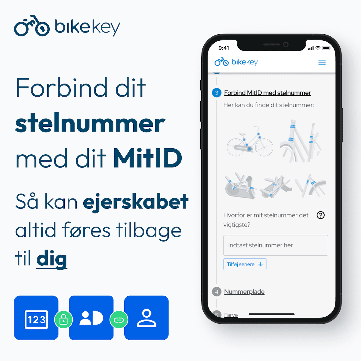 Bikekey - Nummerplade - 1 Års registrering 3 Bikekey